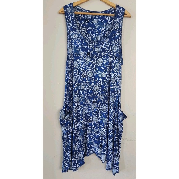 Rene Rofe Other - Rene Rofe Womens 1X Sleeveless Blue White Vine Floral Print Nightgown Pockets